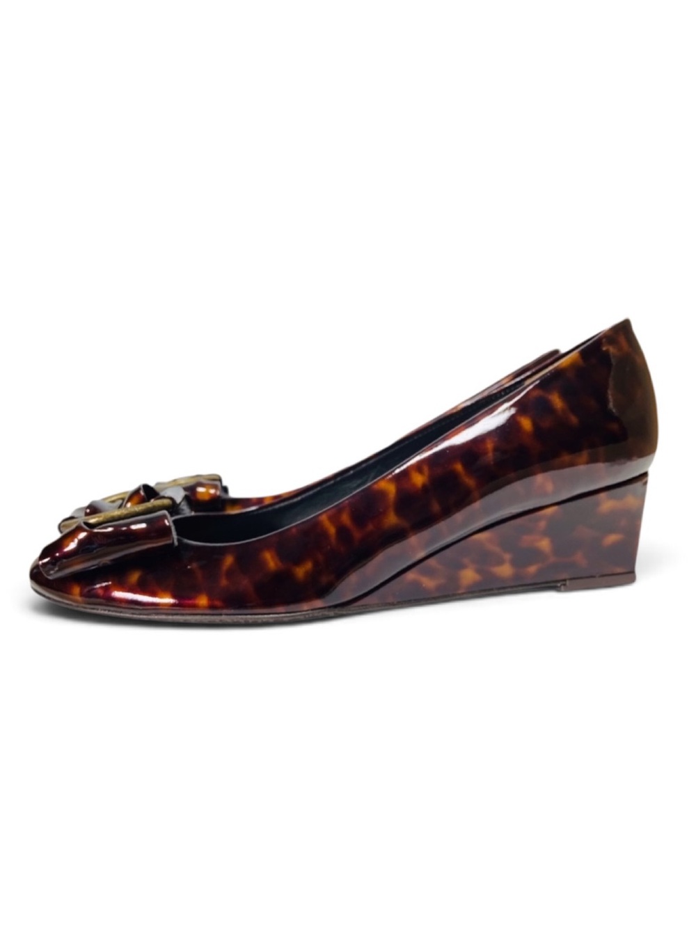 Stuart Weitzman Tortoise Patent Women’s 6 Shoes Caring Brown Demi Wedge Shoes